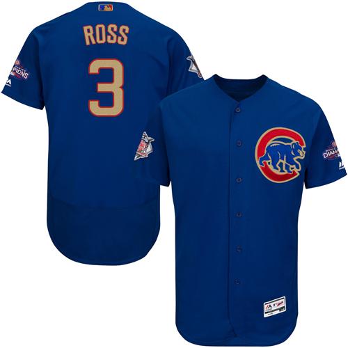 Cubs #3 David Ross Blue Flexbase Authentic Gold Program Stitched MLB Jersey